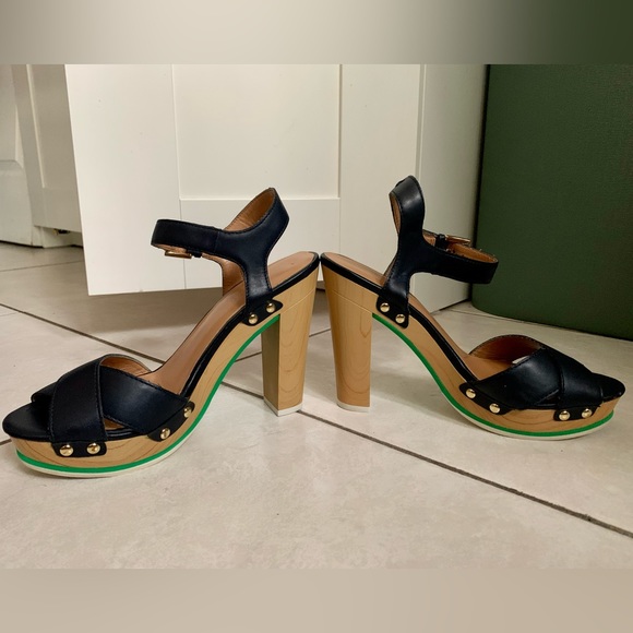 Tommy Hilfiger Navy Blue Wood Platform Heels - Picture 3 of 9